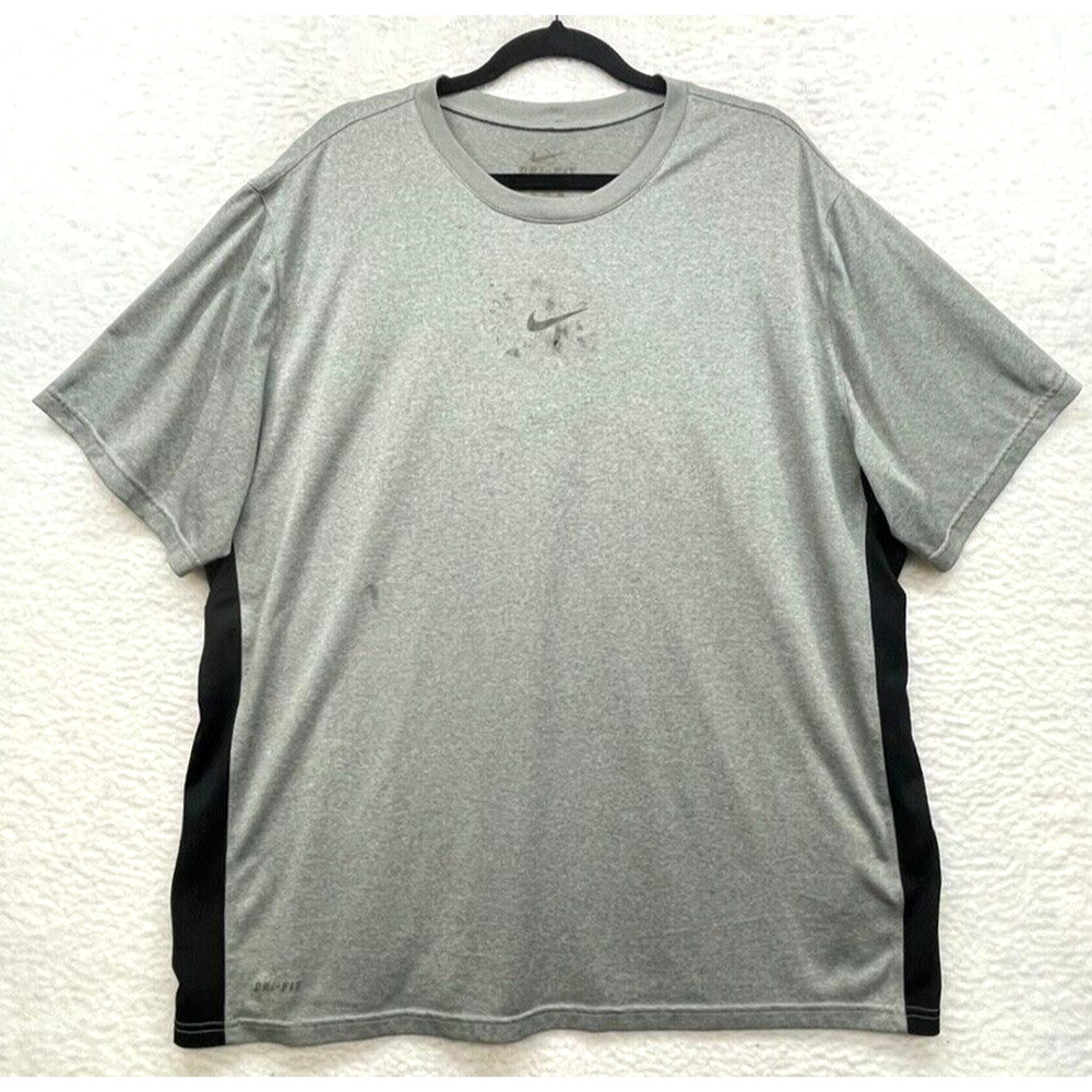 Nike Shirt Mens XXL Gray Black Dri Fit Center Swoosh Logo Adult Streetwear Gym